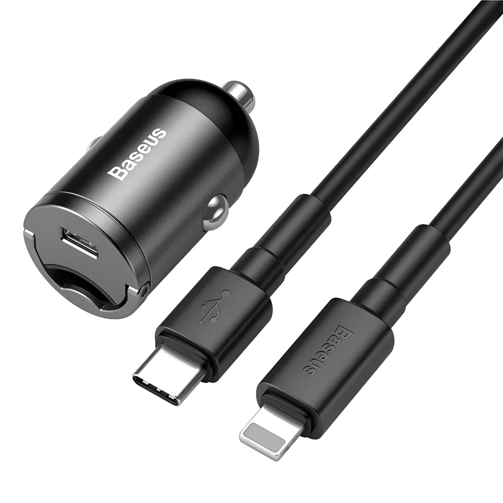 Electro-optical grey 30W PPS fast car charger with 1 metre cable and single USB port