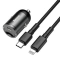 Electro-optical grey 30W PPS fast car charger with 1 metre cable and single USB port
