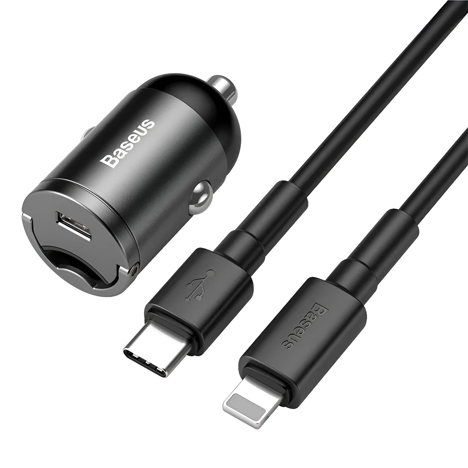Electro-optical grey 30W PPS fast car charger with 1 metre cable and single USB port