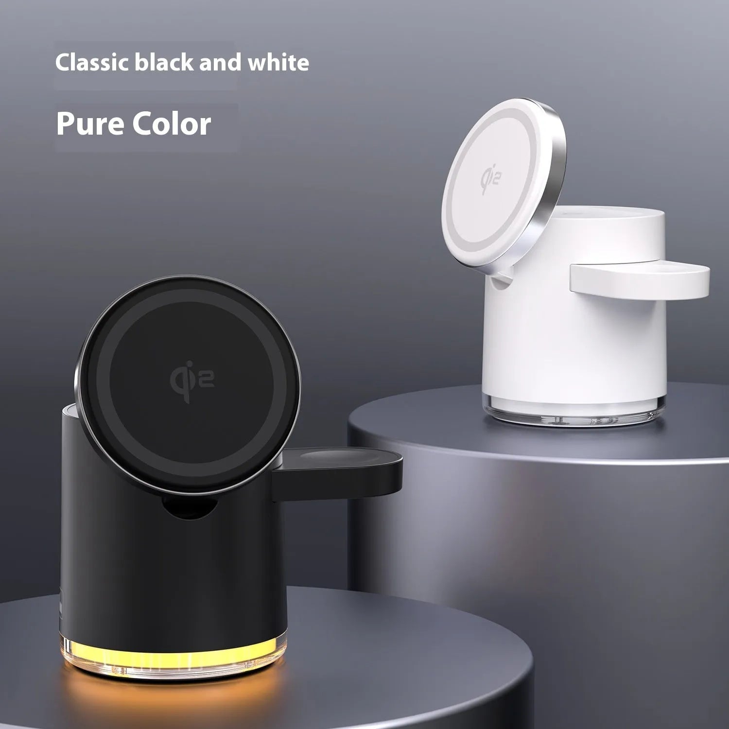 C16 multifunctional wireless charger in ivory white with folding design showing three magnetic charging areas for phone, watch, and earphones