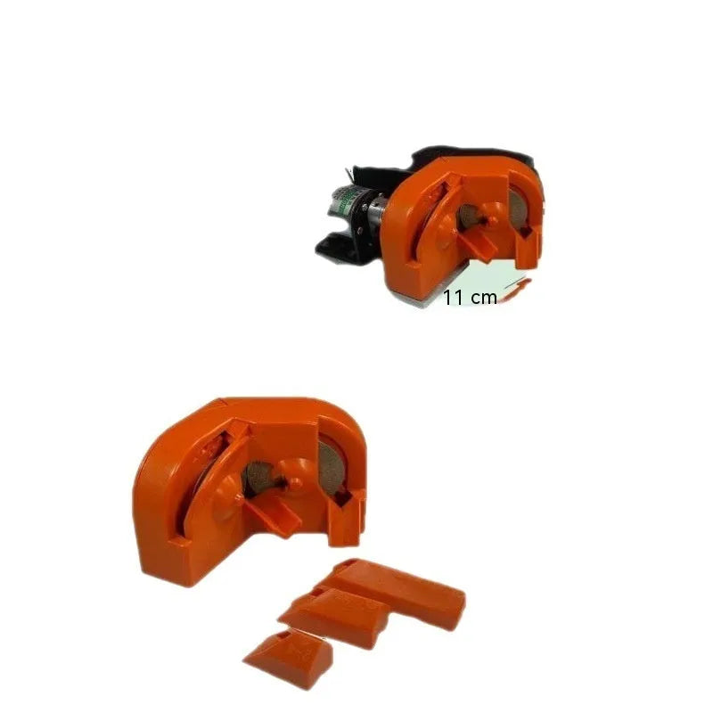 Universal portable grinding drill tool with orange and black replacement wheel sets for irregular sanding