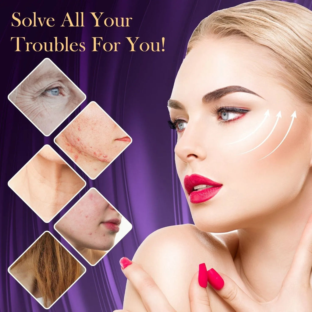 Purple Eutic six-piece high-frequency beauty instrument with six accessory heads for electrotherapy treatments.