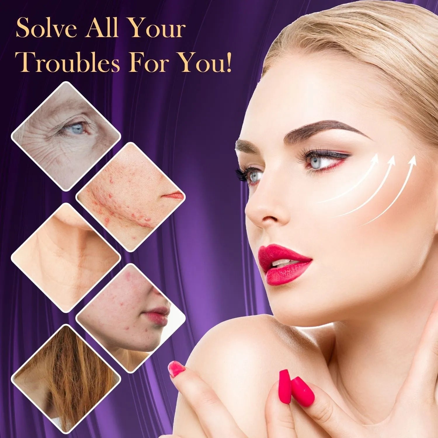 Purple Eutic six-piece high-frequency beauty instrument with six accessory heads for electrotherapy treatments.