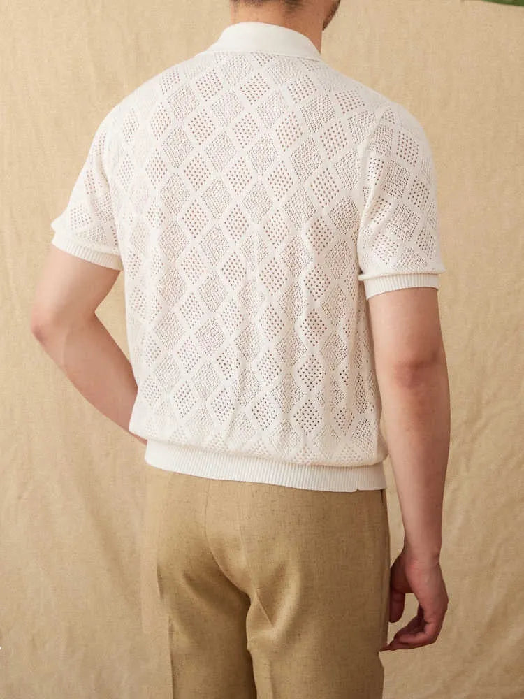 Cotton lapel cardigan top with zip front closure in light brown colour on hanger