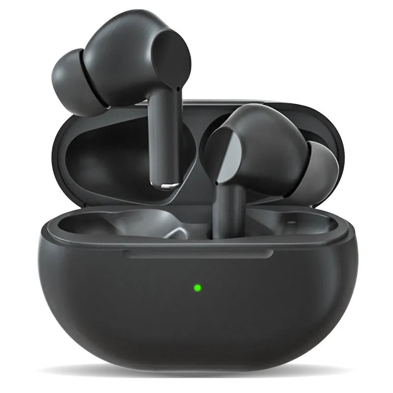 Black and white Pro4 Bluetooth wireless earbuds with a compact charging case.