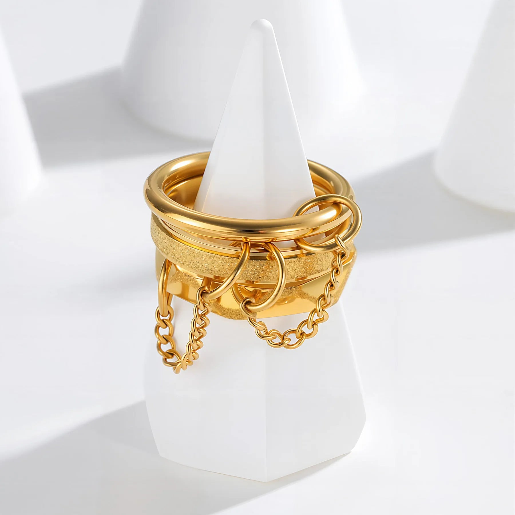 Titanium steel stacked ring for women, multi-ring combination geometric style, gold finish