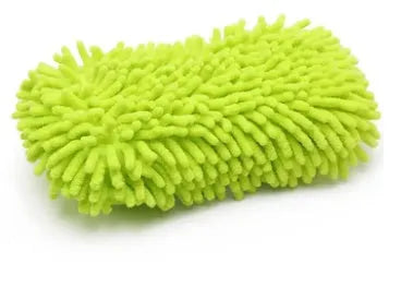 Silvery green chenille car wash sponge measuring 14 by 25 centimetres
