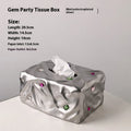 Ceramic tissue box with gem party decoration in matte coconut milk white colour