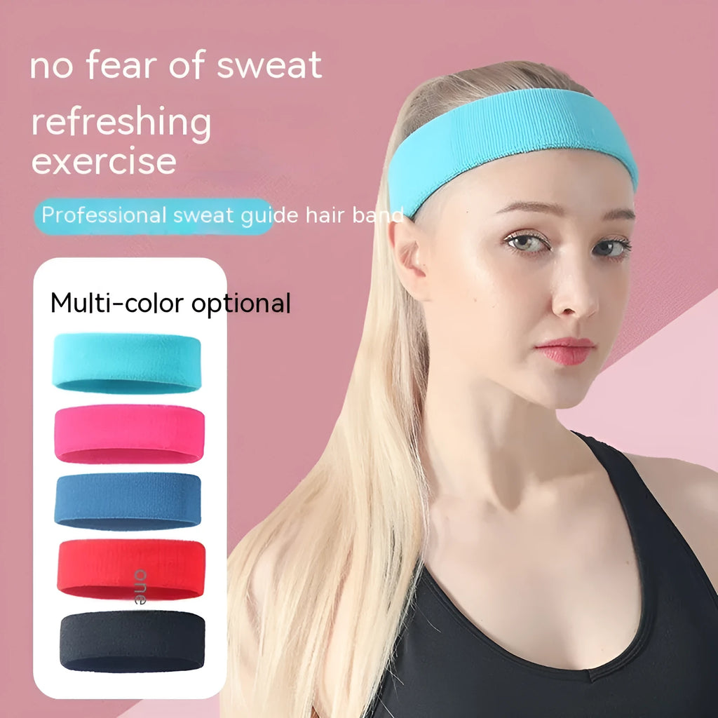 Elastic widening sports anti sweat headband in solid colours: black, blue, red, rose red, sky blue.