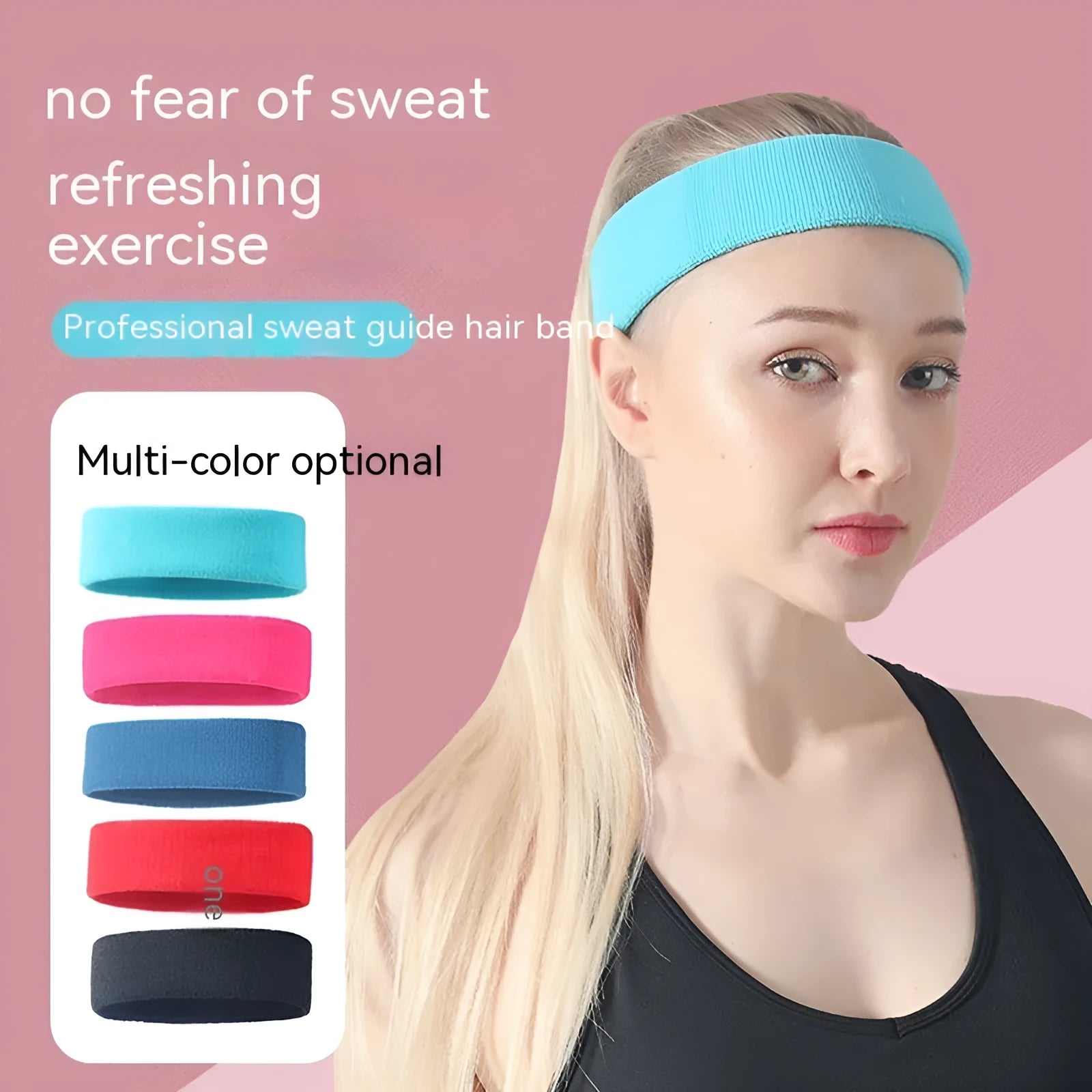 Elastic widening sports anti sweat headband in solid colours: black, blue, red, rose red, sky blue.