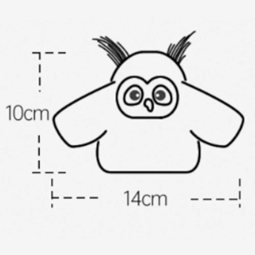 Grey automatic chirping owl cat toy with flapping wings on a plain background