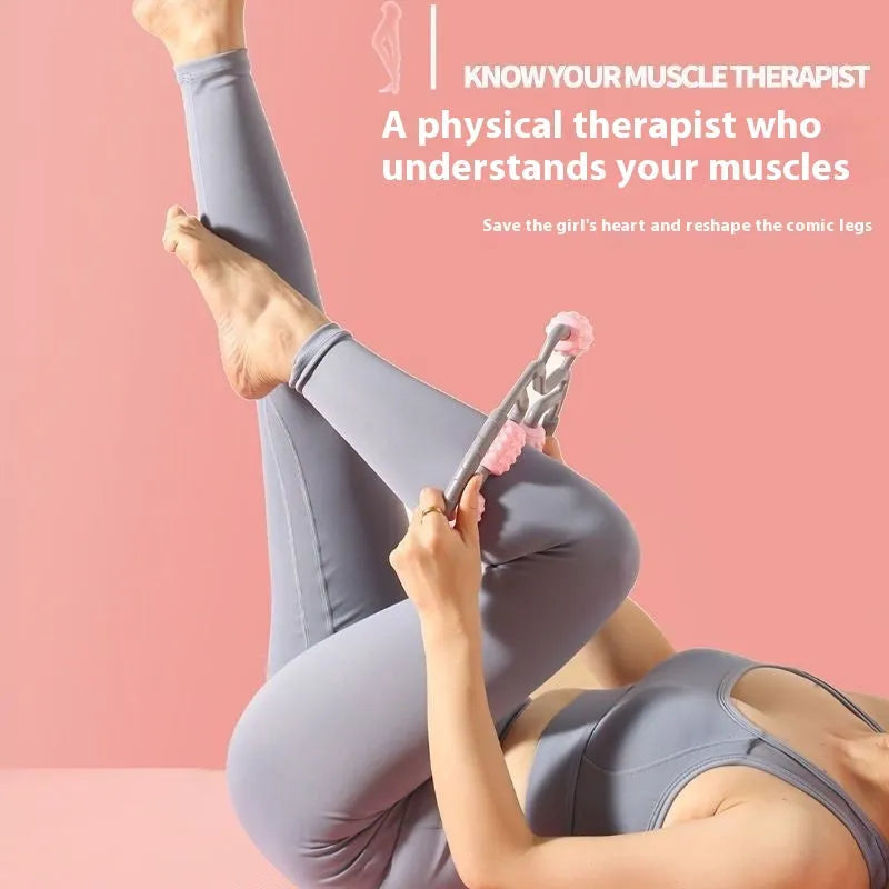 12-wheel leg massager roller in macaron pink colour for muscle relaxation and meridian dredging