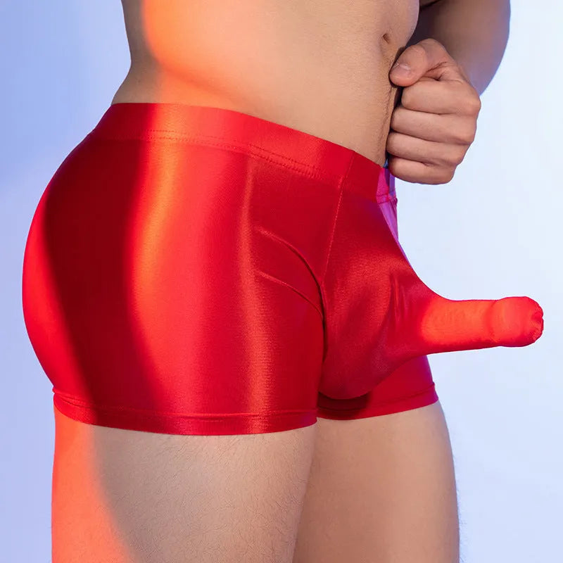 Men's elephant nose boxers in red colour with seamless design and hip lifting function