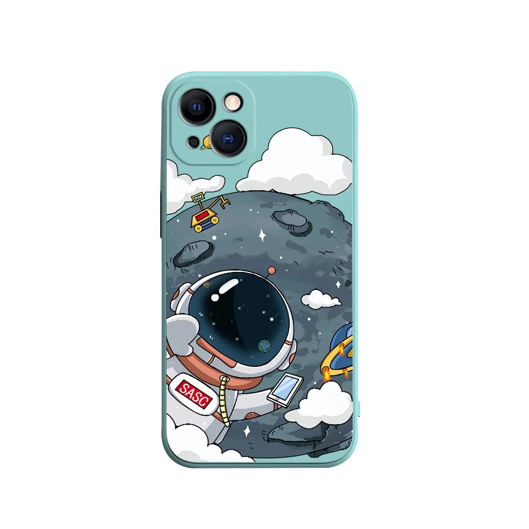 Rubik's Cube TPU phone case for iPhone with astronaut side design, black colour, back cover view