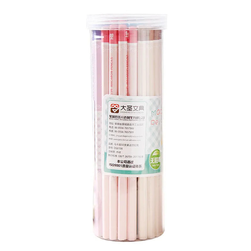 Pack of 50 six-angle Basswood wooden pencils with HB graphite refills