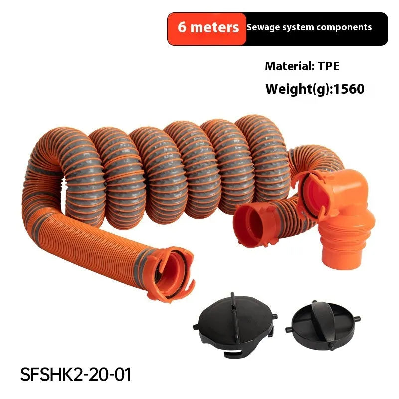 90 degree sewage hose with rotary elbow joint in PP or TPE material showing connector options