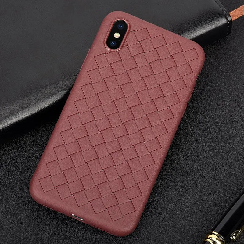 Luxury grid weaving pattern iPhone case in TPU with hollow cooling design and raised protective edges