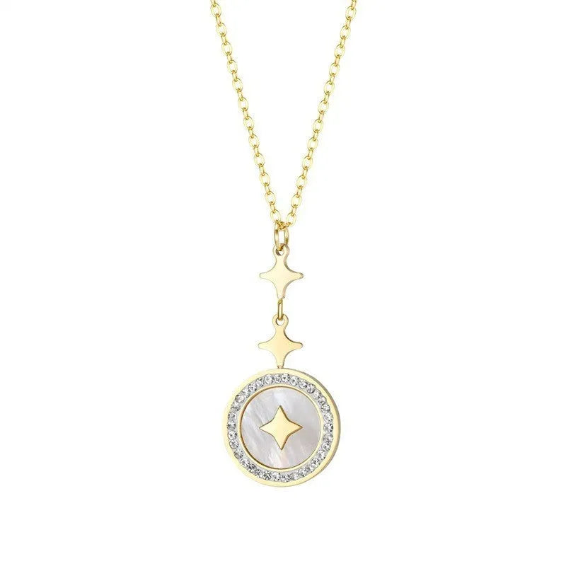 Titanium steel necklace with six-pointed star pendant on O-ring chain in gold finish