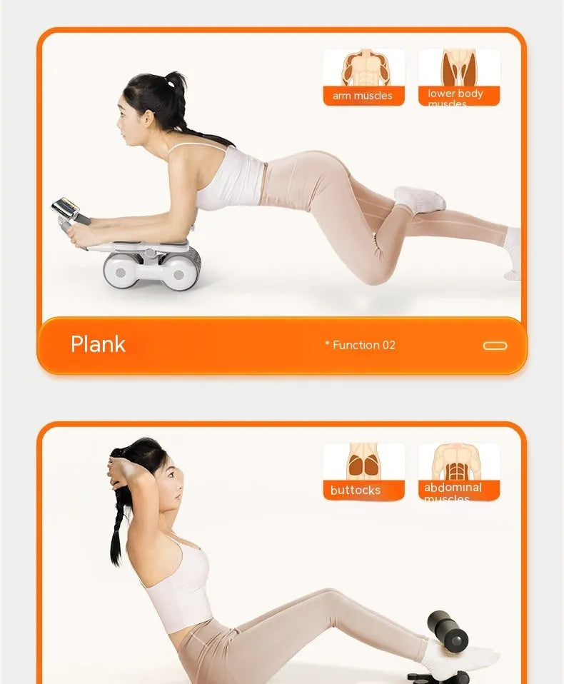 White digital abdominal roller with LED screen for timing and calorie counting