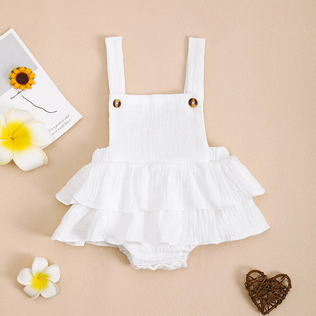 Baby girls cotton triangle jumpsuit sling dress in orange, apricot, and white for summer 0-18 months
