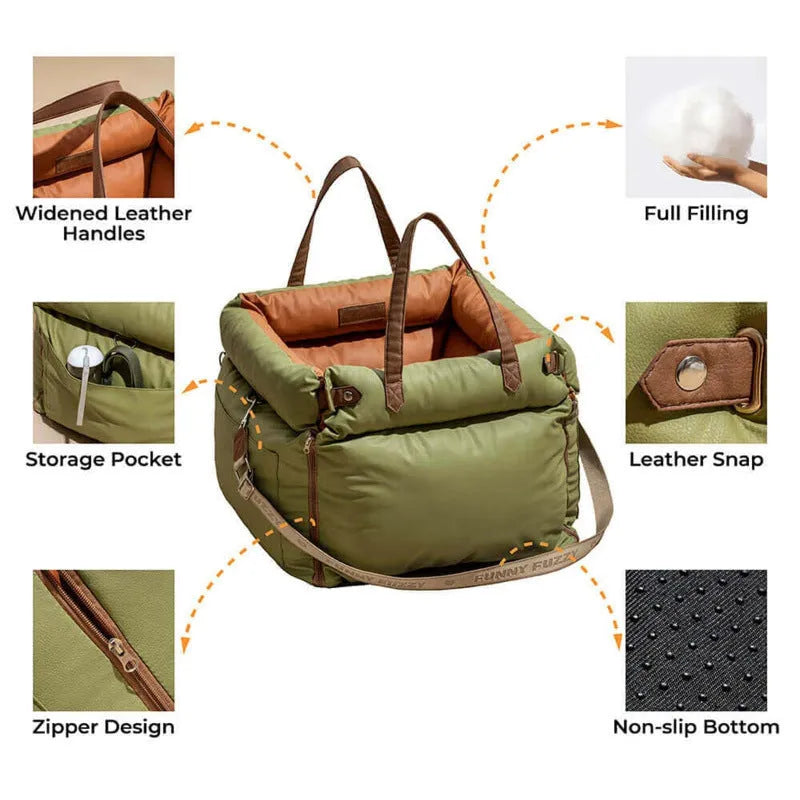 Green waterproof PU dog bed nest with removable cover, dimensions 55x50x45cm.