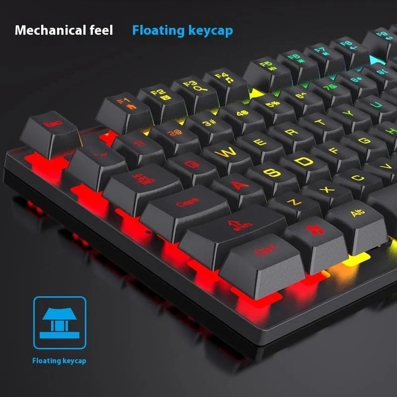 Black gaming keyboard and mouse bundle with backlight illumination on 104 keys