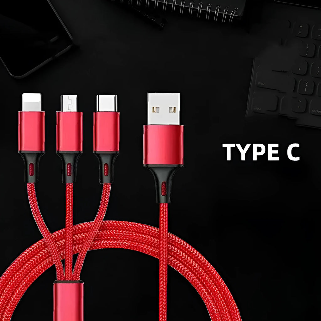 1.2-metre three-in-one braided charging cable in multiple colour options