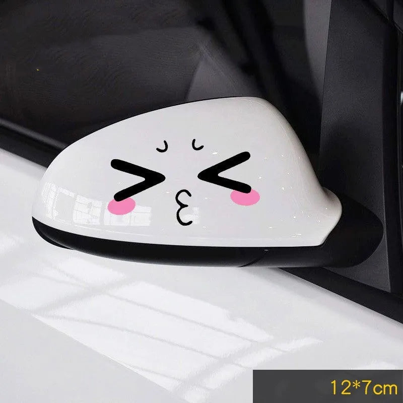 Reflective cartoon eye car stickers on vehicle rearview mirror and body panel