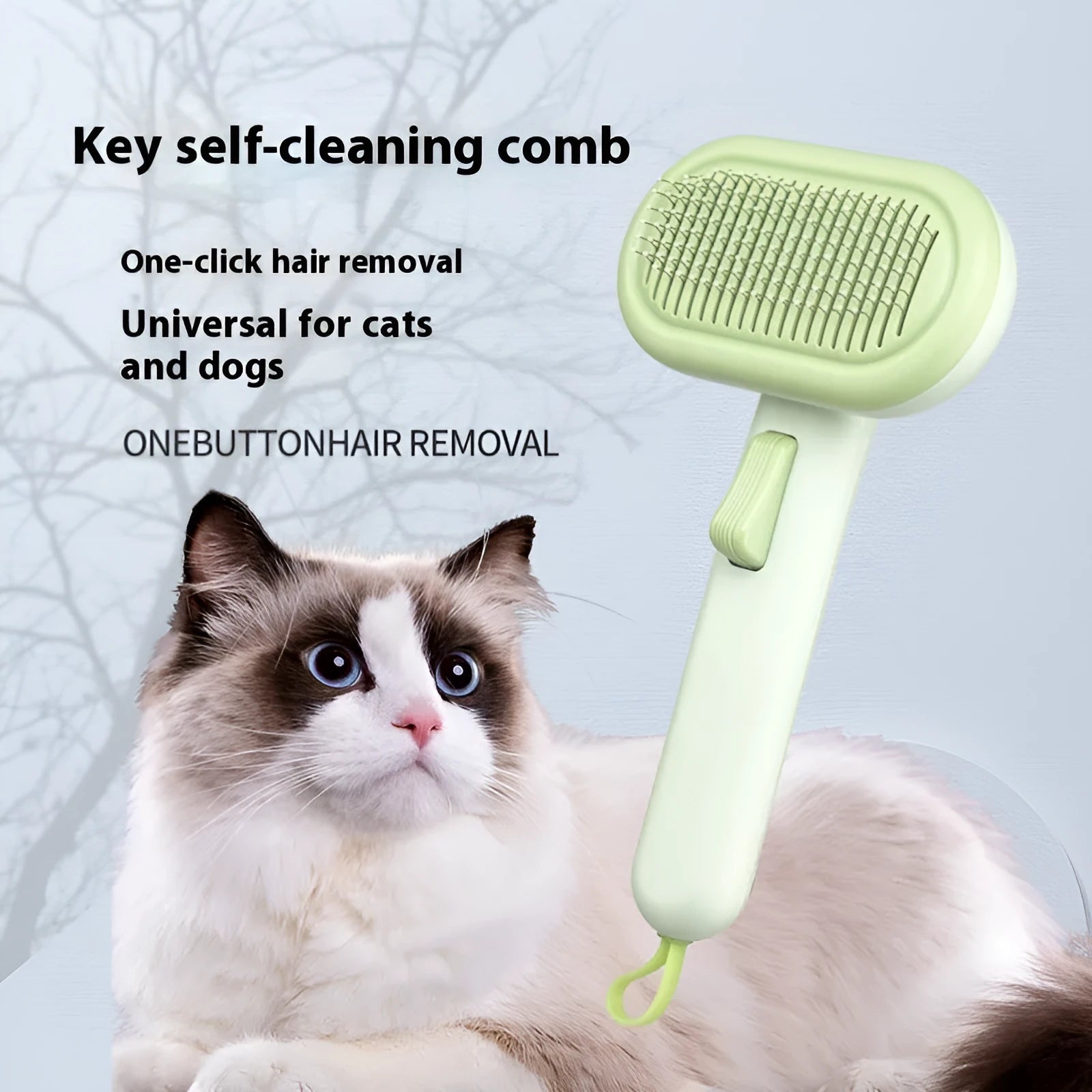 Large pet hair removal comb for cats and dogs in light green colour with stainless steel blade