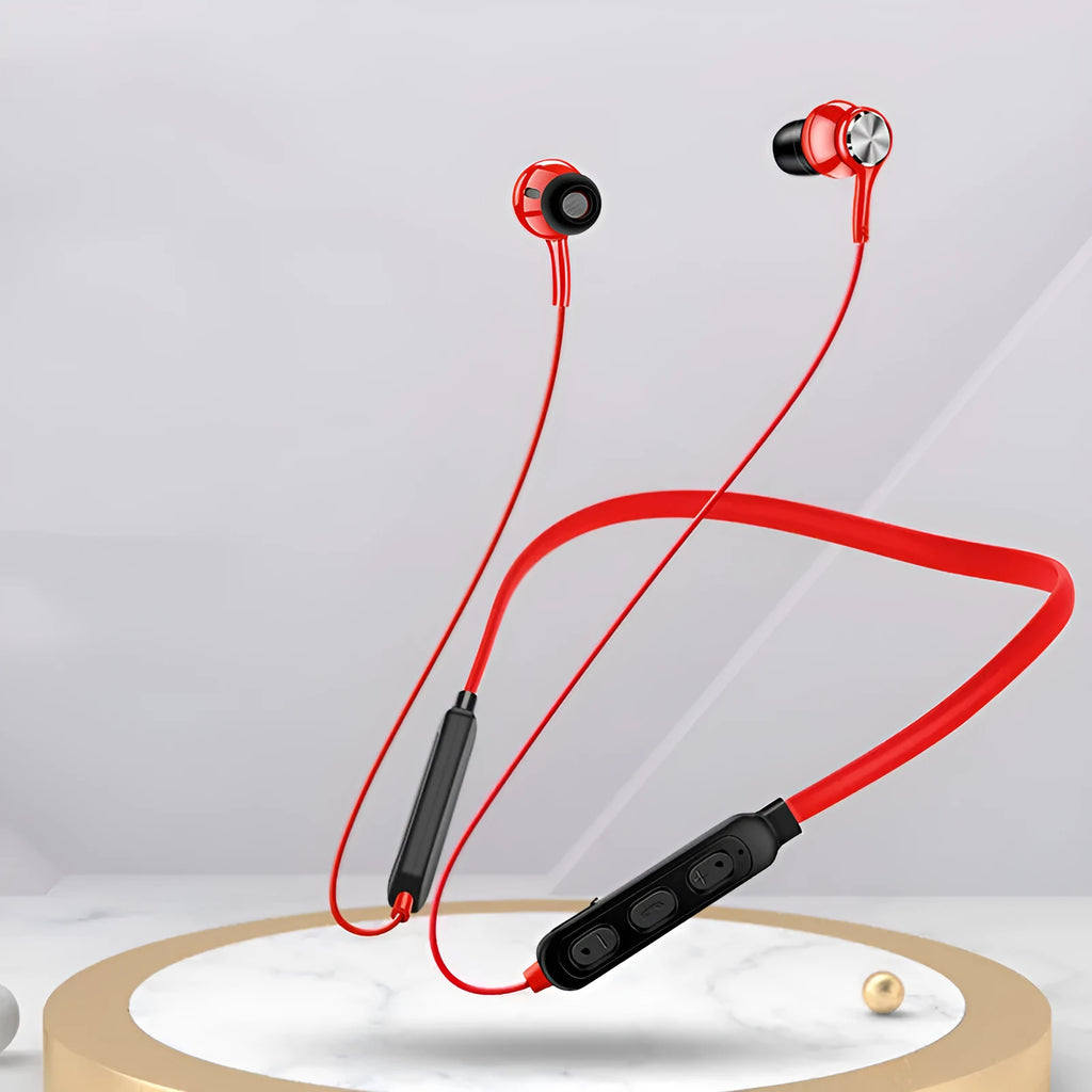 G03 black neckband Bluetooth sports earphones showing earpieces and USB charging cable