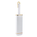 Blue reusable pet hair remover brush with storage base for collecting shed hair from fabrics.