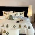 Pure cotton four-piece bedding set with embroidered Christmas tree towel design on plant and flower pattern