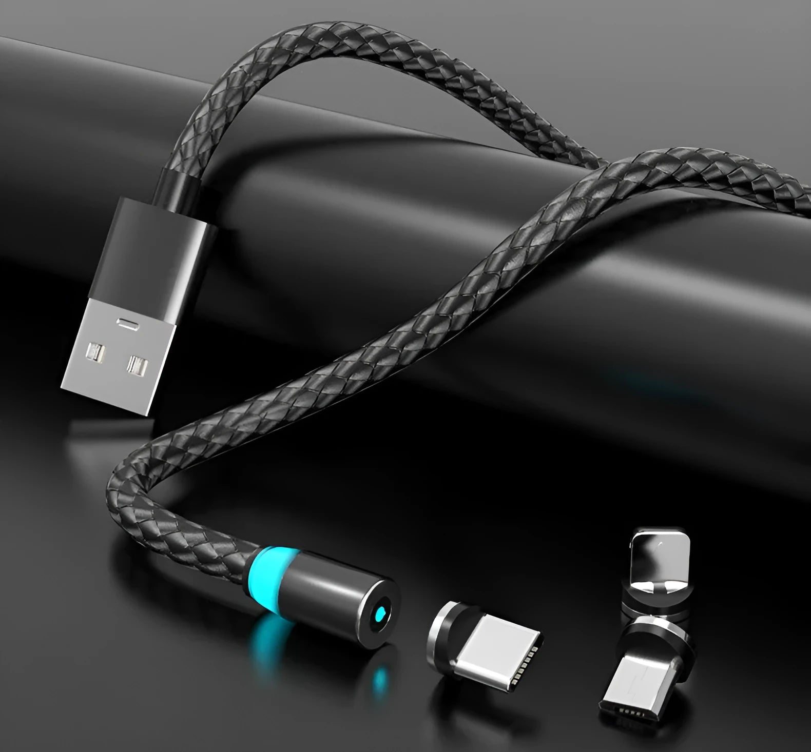 Magnetic phone charging cable with breathing light in various colour options