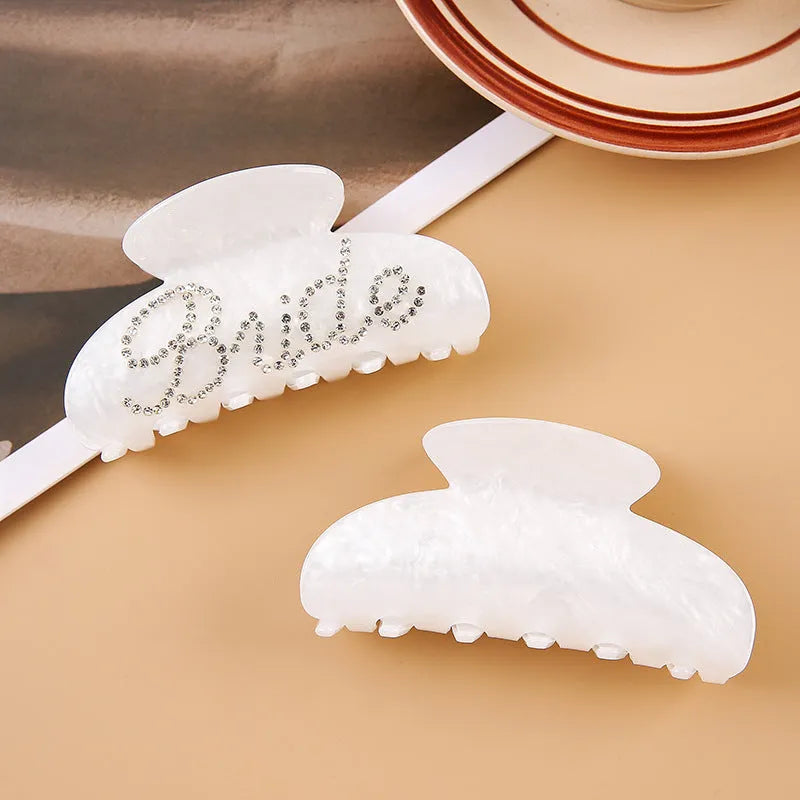 10cm pink and white acrylic shower clip barrettes with diamond spot drill pattern