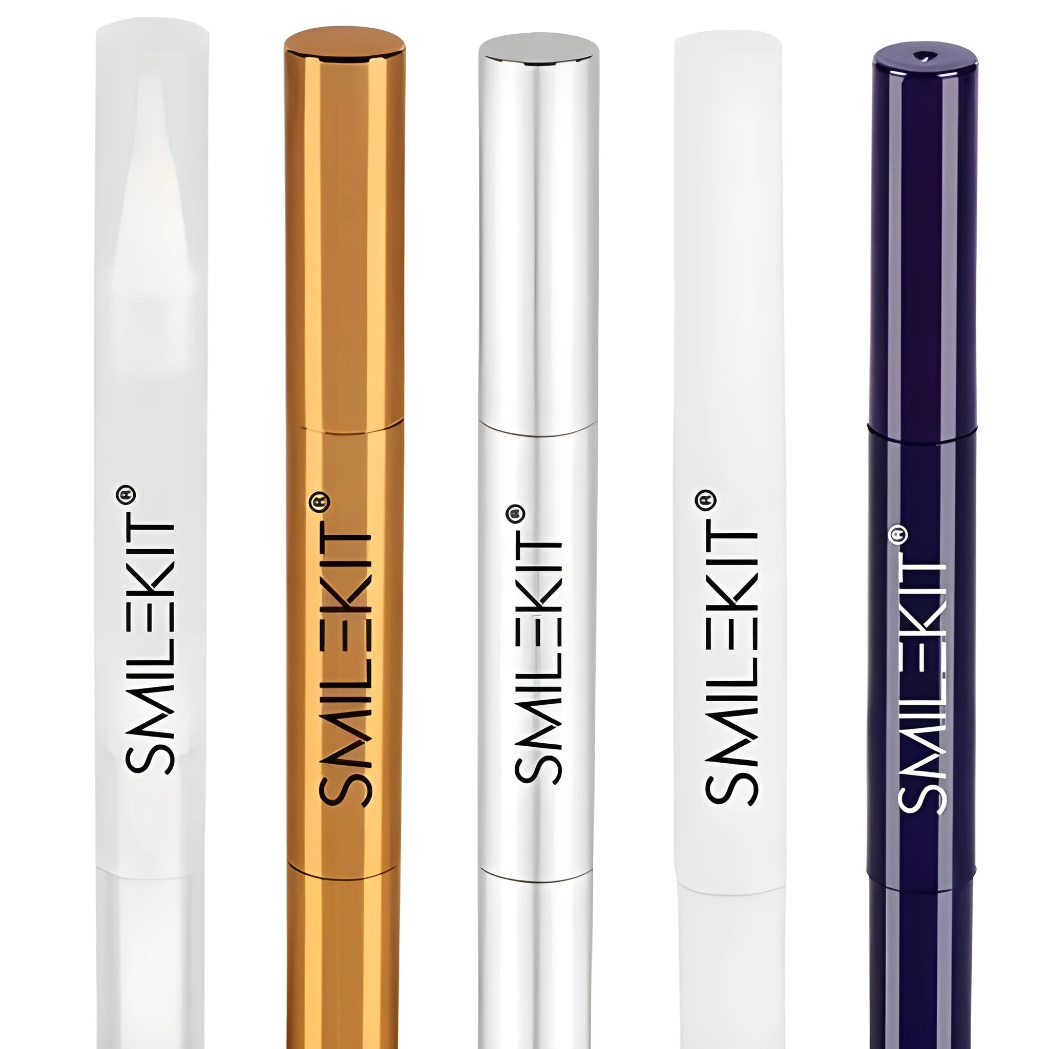 Teeth whitening pen in gold aluminium case for adult teeth cleaning gel application.