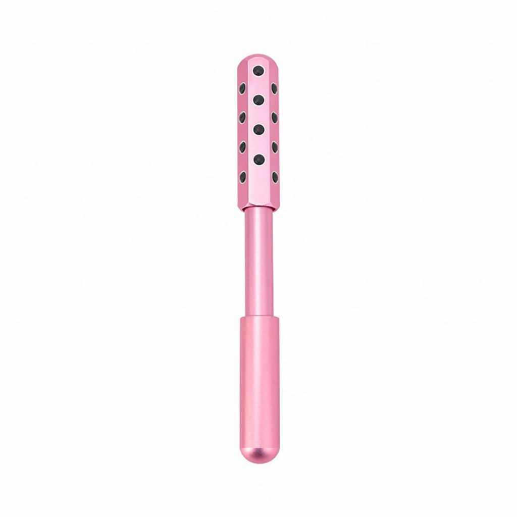 Purple handheld germanium particles facial massage roller on a white background.
