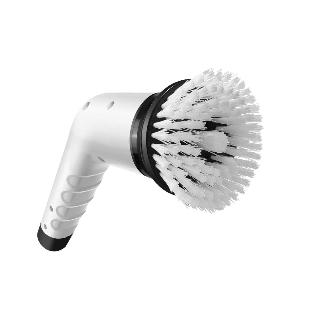 White handheld rechargeable cleaning brush with lithium battery and accessories