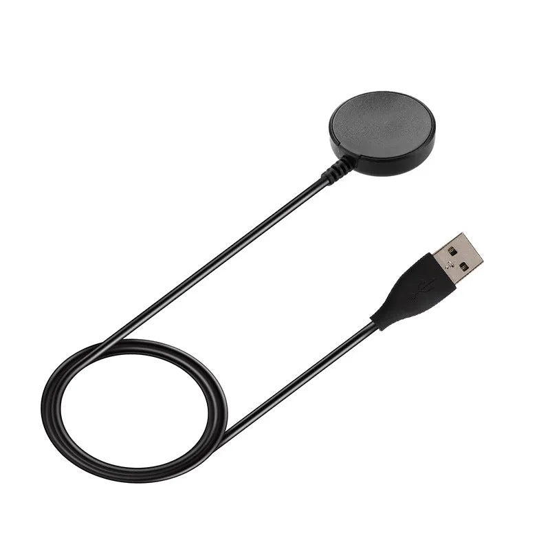Black plastic USB watch charger with fast charging cable, 34mm length