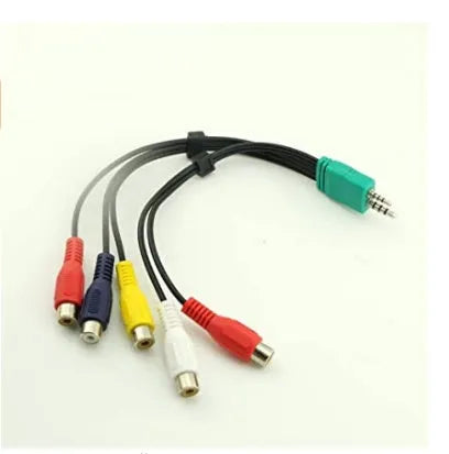 Black 0.3m AV cable with 3.5mm and 2.5mm plugs to 5RCA tinned copper wire