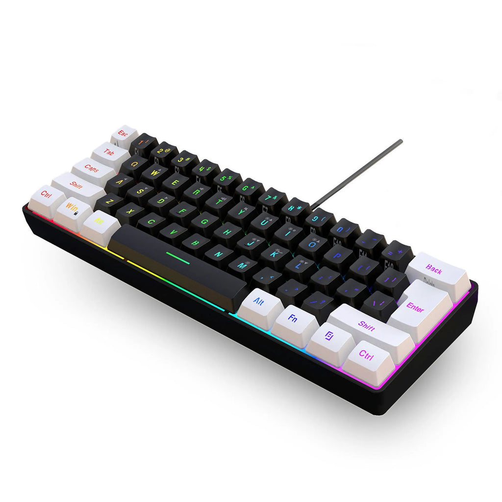 Simple wired 61 key membrane keyboard in white and black colour with compact 28.7cm design