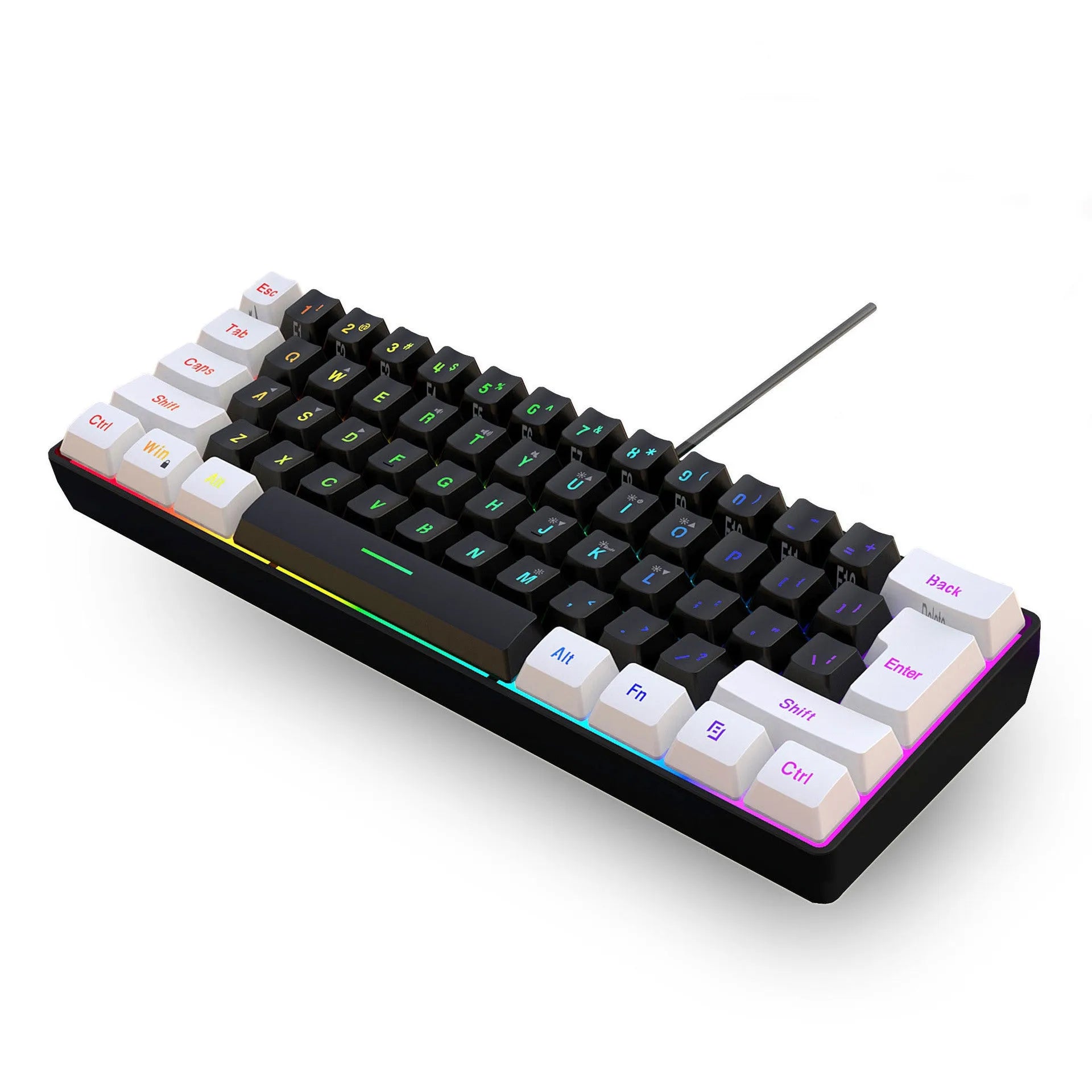 Simple wired 61 key membrane keyboard in white and black colour with compact 28.7cm design