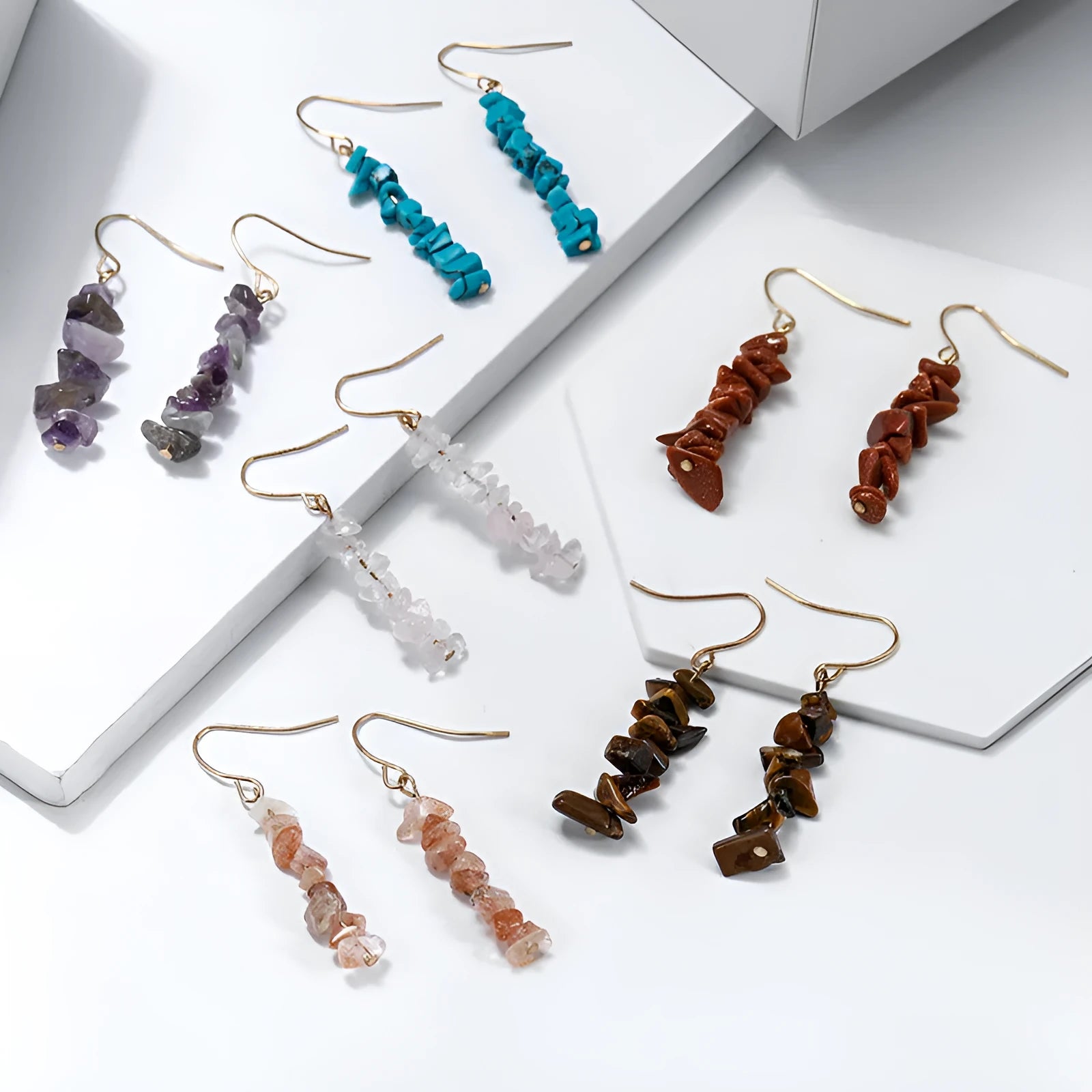 Natural crystal stone women's earrings, teardrop shape, natural stone inlay, six colour options, women's jewellery