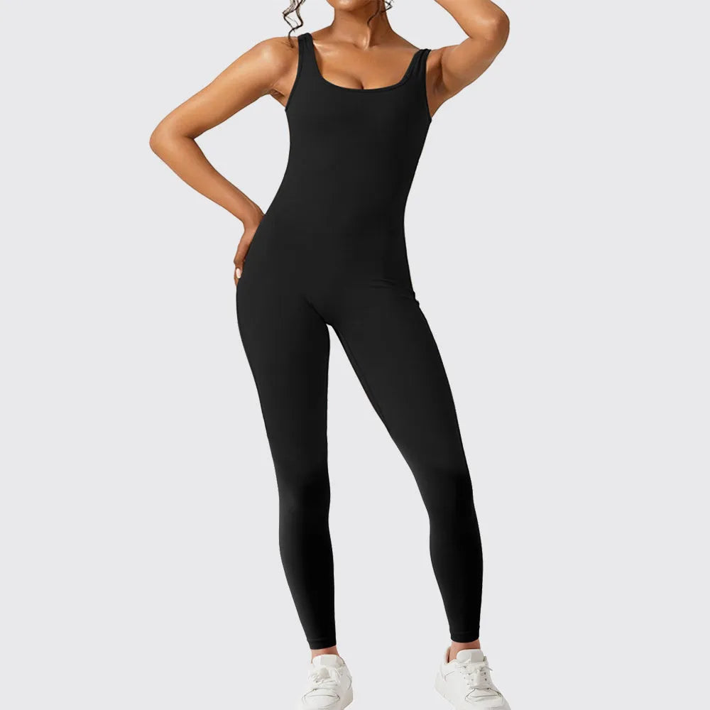 Women's sleeveless flare jumpsuit for fitness and yoga in multiple colours