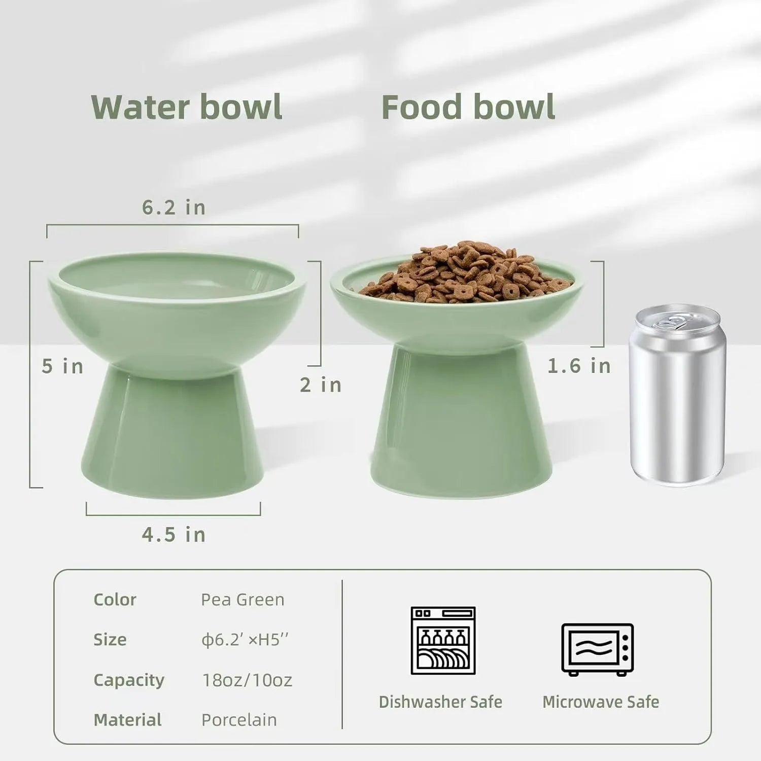 Elevated ceramic cat bowl set with wide shallow dish in blue green pink white colour options