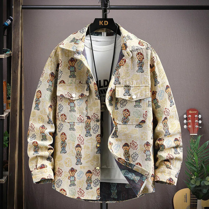 Casual lapel shirt coat in polyester available in blue, black, apricot and red.