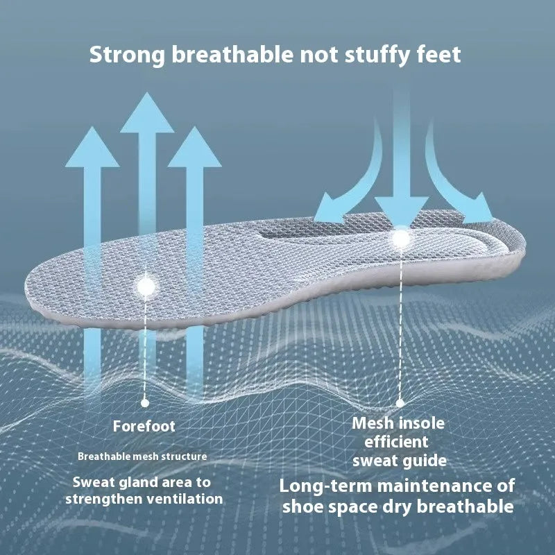 A pair of grey breathable PU sports insoles that can be cut to size on a white background