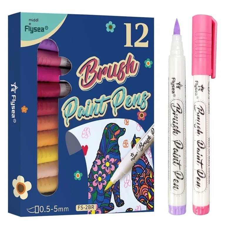 Set of gouache markers with soft brush tips for hand lettering and greeting card painting