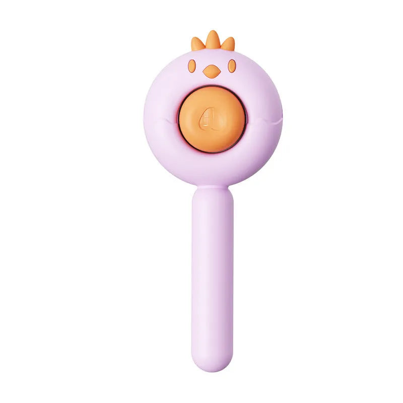 Self-cleaning pet grooming brush with stainless steel bristles in purple, white, and yellow colour options