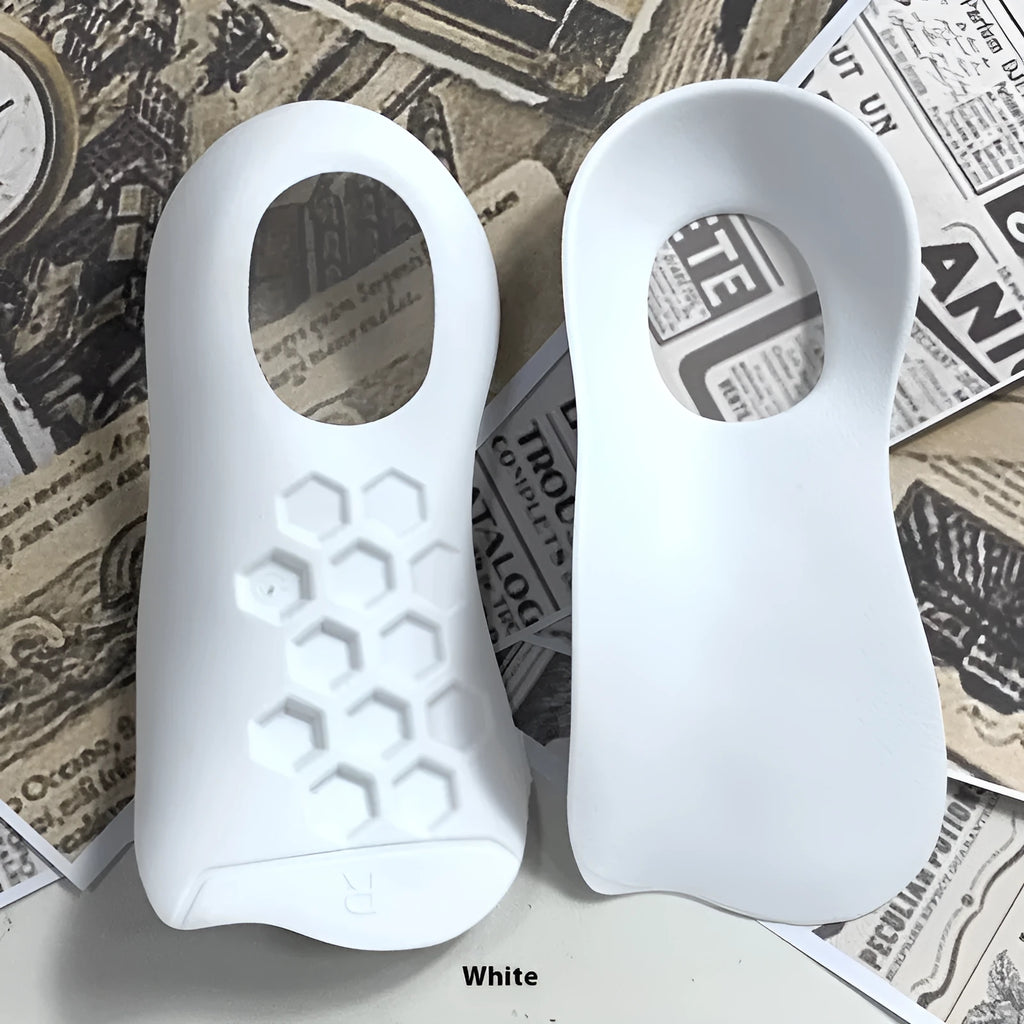 Varus correction arch support insole in white, black, and skin colour for flat feet.