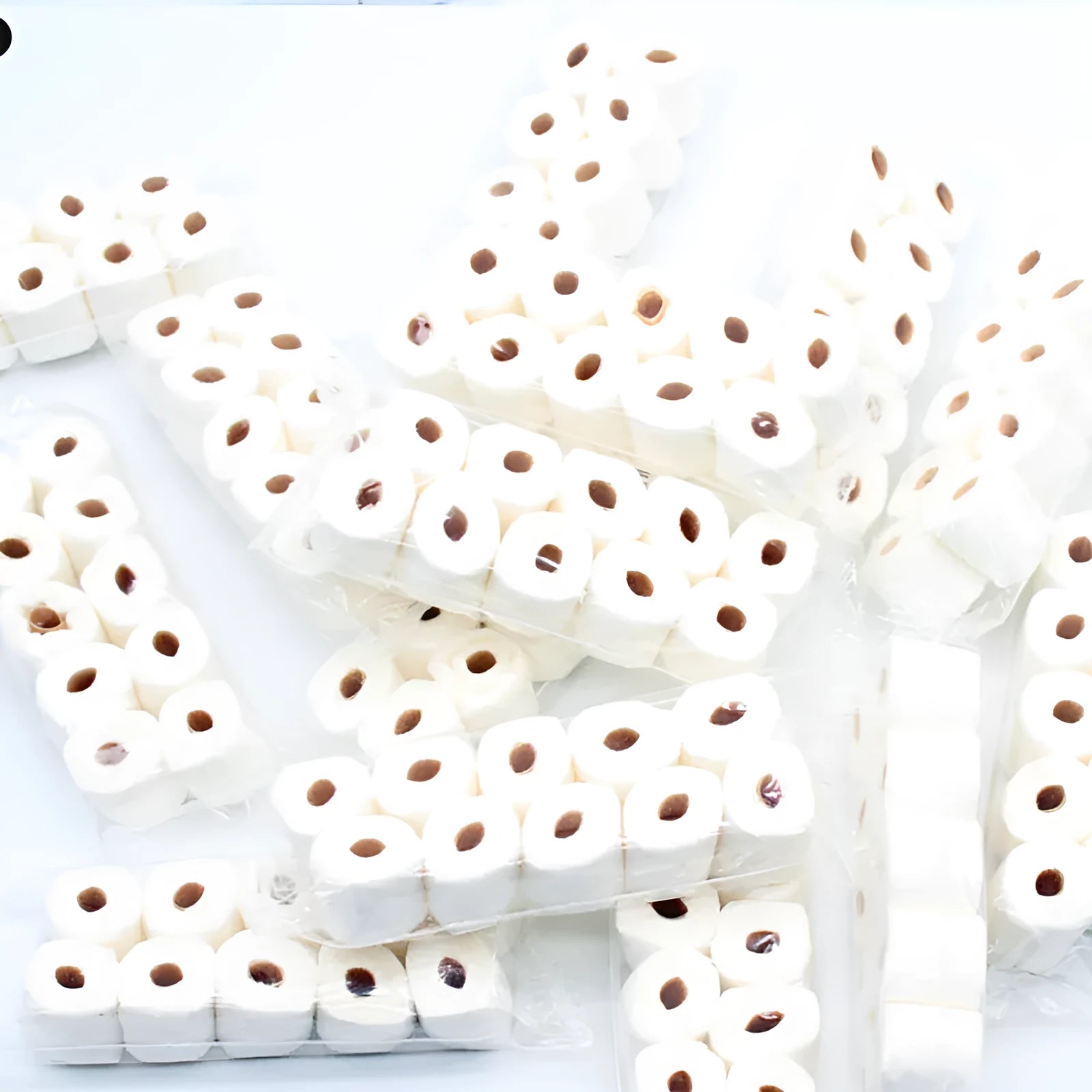 Miniature paper simulated tissue roll model for dollhouse play, measuring 30mm by 15mm by 80mm.
